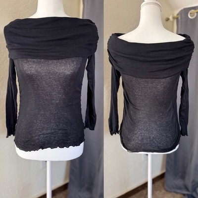 Zara Black Off The Shoulder Sheer Ruched Long Sleeve Top Lettuce Edge Small