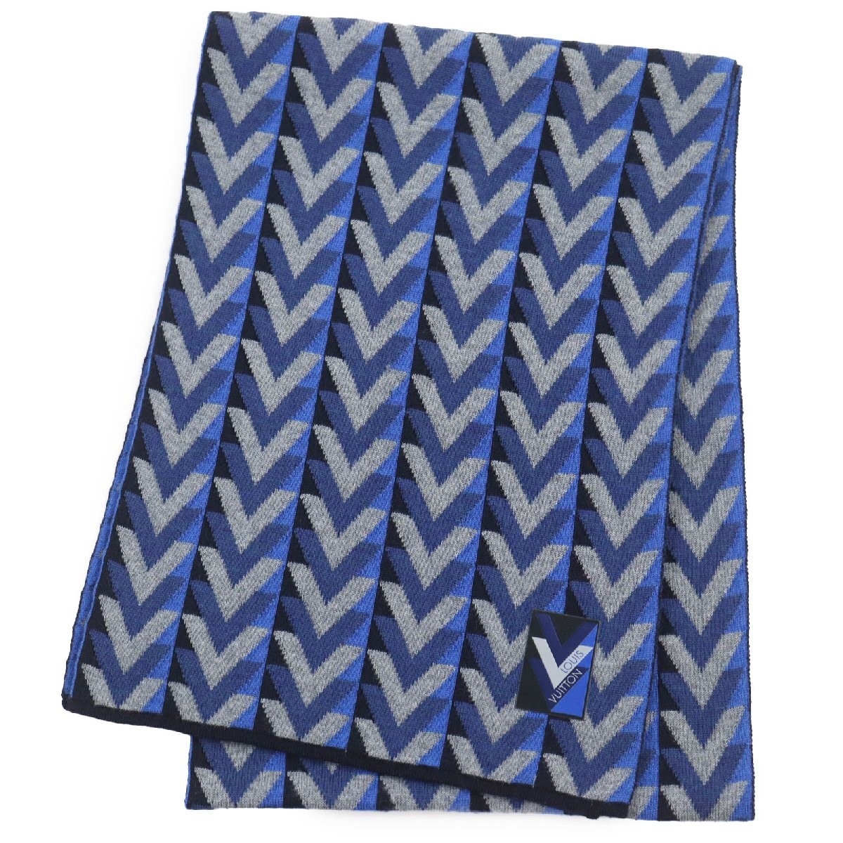 LOUIS VUITTON Men's Grey Blue Obcesion Logo Thermal Scarf V Echarpe