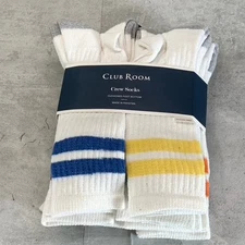 CLUB ROOM Men's White Multi Striped 8-Pack Crew Socks SZ 10-13