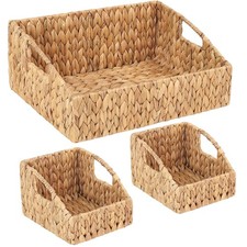 Set of 3 Handwoven Storage Baskets Decorative Natural Wicker Organizer Bins...