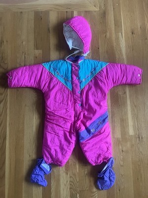 TINY TOTS ORIGINAL Vintage Snowsuit Winter Size 24 mos Pink Purple Bows Warm