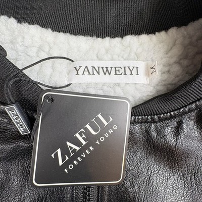 Zaful Yanweiyi Jacket Women M Black White Faux Leather Sherpa