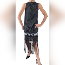 MINKPINK Black Fringe Dress Womens M Sheer Jacquard Sleeveless Shift