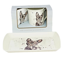 French Bulldog Cup Mug Coaster & Tray matching Set Ideal Gift Birthday xmas