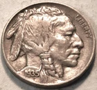 1935 Doubled Die Reverse Buffalo Nickel, Higher Grade Original Looking Scarce 5C