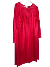 VTG. Lati Fashion Intimates Pink Semi Sheer lace trim Nightgown long Sleeve Med.