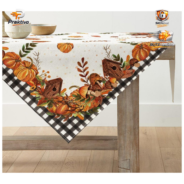 Tischdecke BüFfelkaro KüRbisse Herbst 85X85 Cm FüR Vogelhaus Deko-image