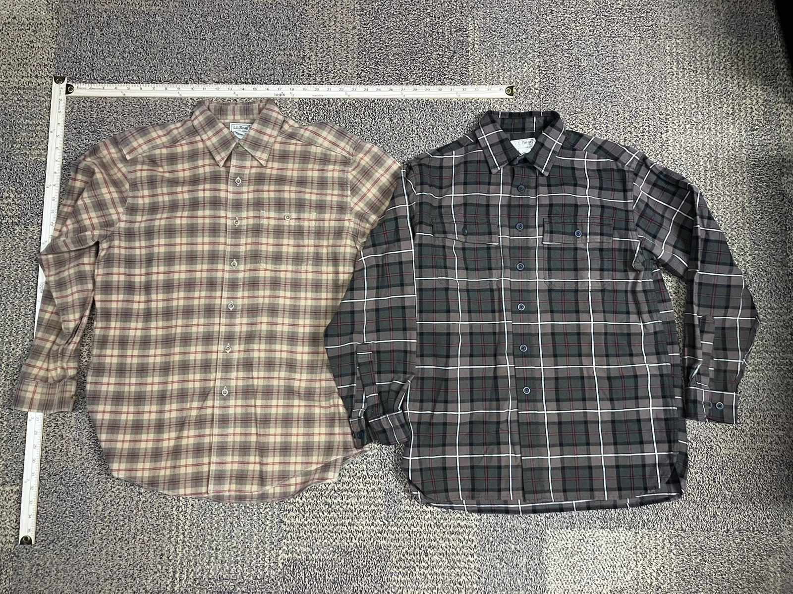2 LL Bean Shirt Mens Medium Plaid Button Down Flannel Long Sleeve Outdoor Casual