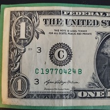 Birthday 🎂 Note April 24 1977 $1 Fancy Serial Number C19770424B Birthday 🎂 Note April 24 1977 $1 Fancy Serial Number C19770424B