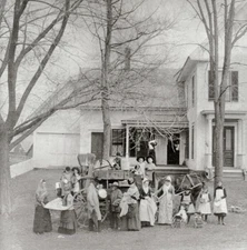 Yankee Peddler at the Parsonage,Horse Drawn Carriage,c1889,Crowd,People