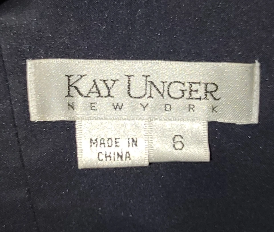 Vestido de noche largo Preppy Kay Unger talla 6 para mujer azul marino satinado fuera del hombro Foto 3 de 4