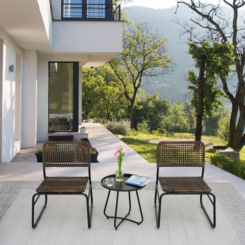 3 Pieces Wicker Patio Balcony Chair Set Outdoor Rattan Conversation Bistro Sets - Picture 13 of 16