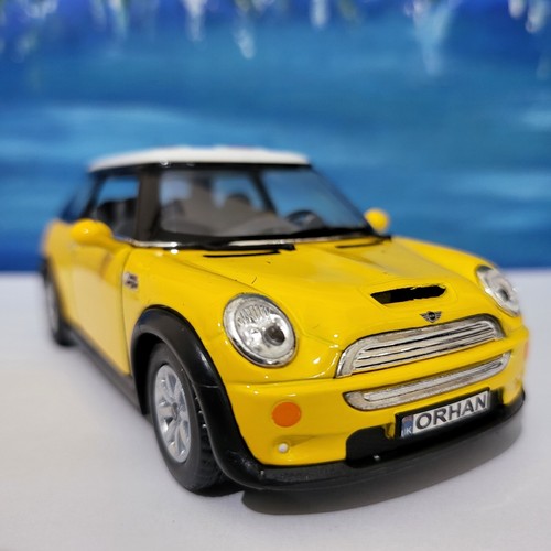 YOUR NAME PLATE Yellow Mini Cooper S Toy Car MODEL boy girl mum dad gift NEW - Picture 9 of 10