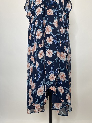TORRID Faux Wrap Dress Navy Blue Floral Cold Shoulder Hi-Lo Chiffon Lined Size 3 - Picture 12 of 15