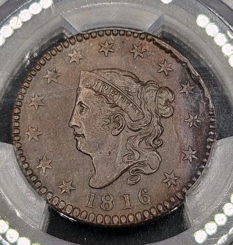 1816 Coronet Head Large Cent | PCGS Genuine, UNC Detail, Environmental Damage - Picture 3 of 4