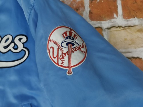 Starter USA Vintage Baseball Jacket New York YANKEES Baby Blue Size XL Tip Top - Picture 3 of 10
