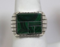 Navajo Indian Ring Malachite Inlay Size 12 Sterling Silver Ray Jack Navajo Indian Ring Malachite Inlay Size 12 Sterling Silver Ray Jack