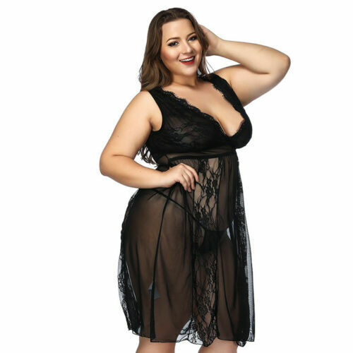 Plus Size Women Sexy Lingerie Babydoll Sleepwear Lace Dress Thong Pajamas Set US - Picture 3 of 20