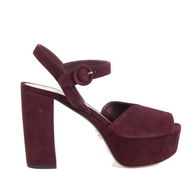 38.5 NEW $850 PRADA Garnet Suede Leather Ankle Strap CHUNKY BLOCK