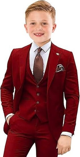Boys Suit 3 Pcs Slim Fit Kids Tuxedo Suit Formal Wedding Outfit Blazer Vest Set - Picture 18 of 42