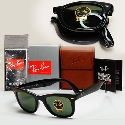 Ray-Ban Sonnenbrille Folding Wayfarer schwarz glänzend grün G15 RB 4105 601 50mm