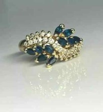 Cluster Wedding Anniversary Wear Simulated Blue Sapphire/Diamond 925 Silver Ring