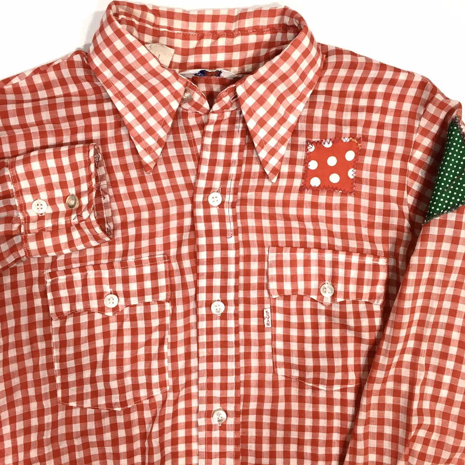 Camisa De Colección Años 70 Levi's Rojo Cuadros GRANDE E Vaquero Occidental MoD Hippie Cuello Mariposa Foto 4 de 4