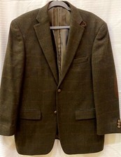 Paul Fredrick Plaid 2 Button Long Sleeve Sports Coat Blazer Green Mens 44