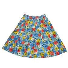 Vintage 70s Floral Button Pleated Rainbow Primary Colored Midi Tie Skirt