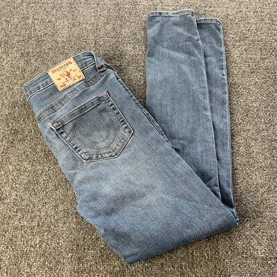 True Religion Women's Slim Straight Leg Jeans Blue Denim Light