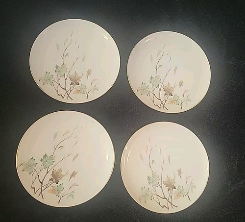 SET OF 4 LENOX CHINA WESTWIND X407 LEAVES GOLD TRIM 7 7/8" SALAD PLATES~VINTAGE~ - Picture 2 of 7