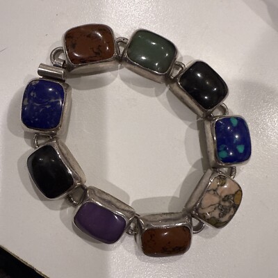 Vintage Taxco Mexico Sterling Silver 925 Multi Stone Linked Bracelet TC ...