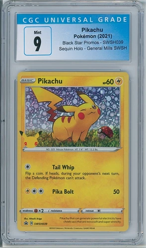 Pokemon CGC 9 Mint Pikachu Black Star Promo SWSH039 General Mills 2021