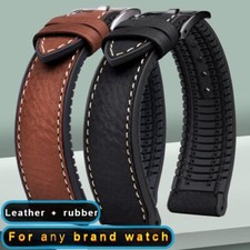 19mm-24mm Rubber Leather Watchband For Omega Hamilton Tissot Men Watch Strap