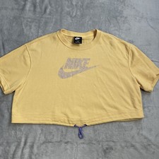 Nike Sweatshirt 2X Womens Sportswear Icon Clash Cropped Cinch Gym Topaz Gold