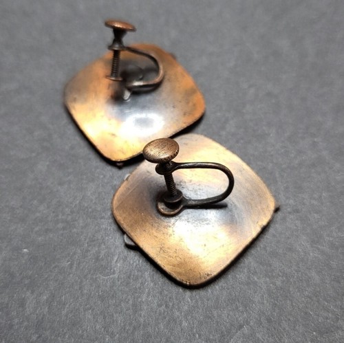 Menge 2 Vintage Kupfer Quadrat Ohrringe Abstrakt Wishbone Glück Schraubverschluss 80er - Bild 5 von 9