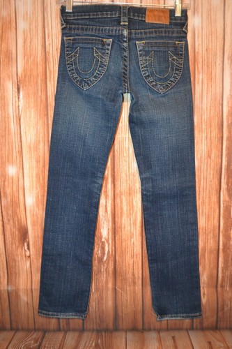True Religion Girls Straight No Pocket Flaps Dark Blue Denim Jeans Sz 12 - Picture 6 of 12