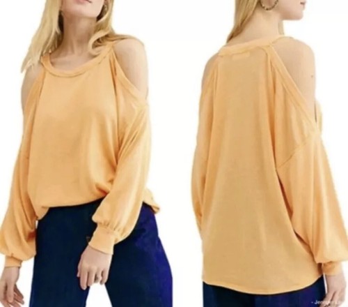 Top túnica boho We the Free People S naranja chill out manga larga hombro frío