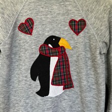 Vintage Bassett Walker Sweatshirt Appliqu  Penguin Plaid Scarf XL Gray Christmas