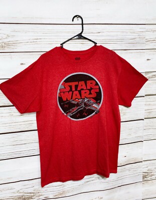 Star Wars T-Shirt Size L Red Crew Neck Cotton Blend Short Sleeve