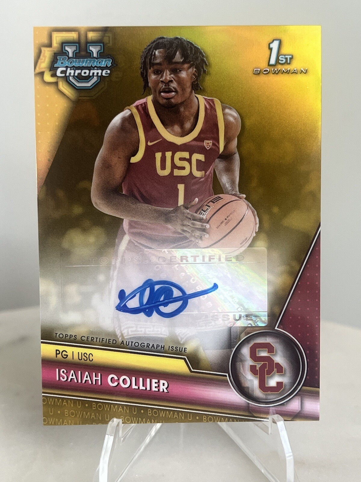 2023-24 Bowman University Chrome #BCPA-IC Isaiah Collier Auto Gold Lava #/50