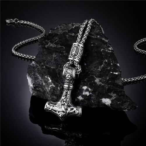 EDELSTAHL XXL Runen Anhänger keltisch Thor Hammer Mjölnir, Kette 55 cm - Bild 2 von 7