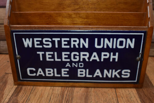Vintage Western Union Werbung Telegraph Kabel Rohlinge DISPLAY PORZELLANSCHILD - Bild 3 von 9