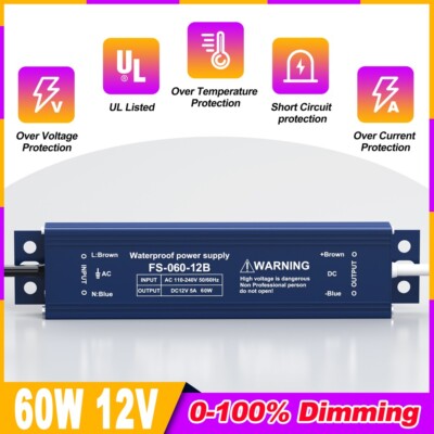 LED Driver Power Supply Lighting Low Voltage Transformers 12V 60W Waterproof