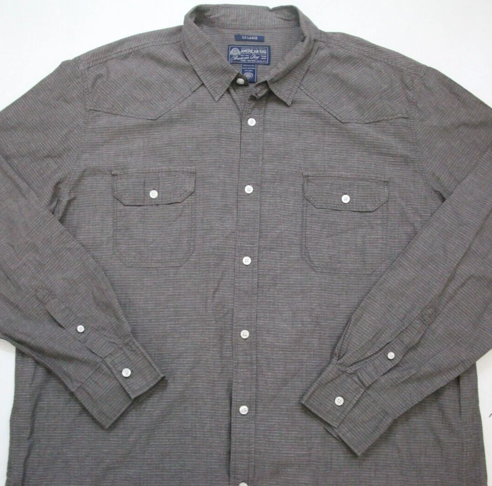 American Rag серый 2 кармана платье рубашка с длинным рукавом на пуговицах Топ XXL 2XL AP87 - Изображение 2 из 4