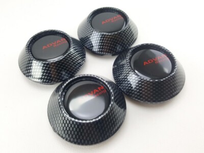 Nabenkappen Nabe Schwarz Carbon Größe 60 mm. Logo Aufkleber Advan Racing Cars...