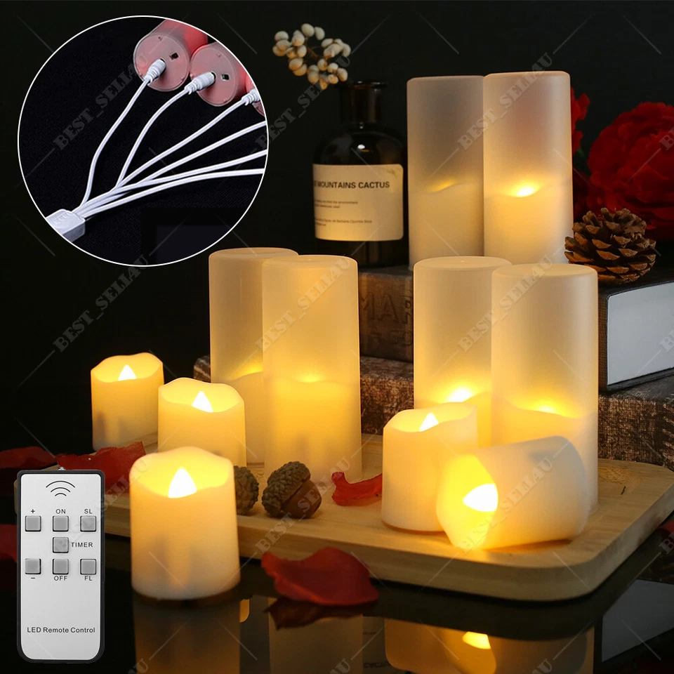 6 PIEZAS Velas LED parpadeantes recargables sin llama luces de té con control remoto temporizador Foto 3 de 4