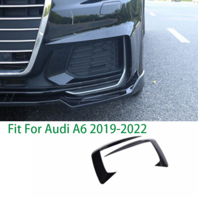 Fit For Audi A6 2019-22 Gloss Black Front Bumper Canards Lip Splitter Fins 2PCS