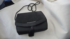  624 vtg EVENING PURSE BLACK SATIN CLUTCH / SHOULDER STRAP BY SASHA HAND MADE