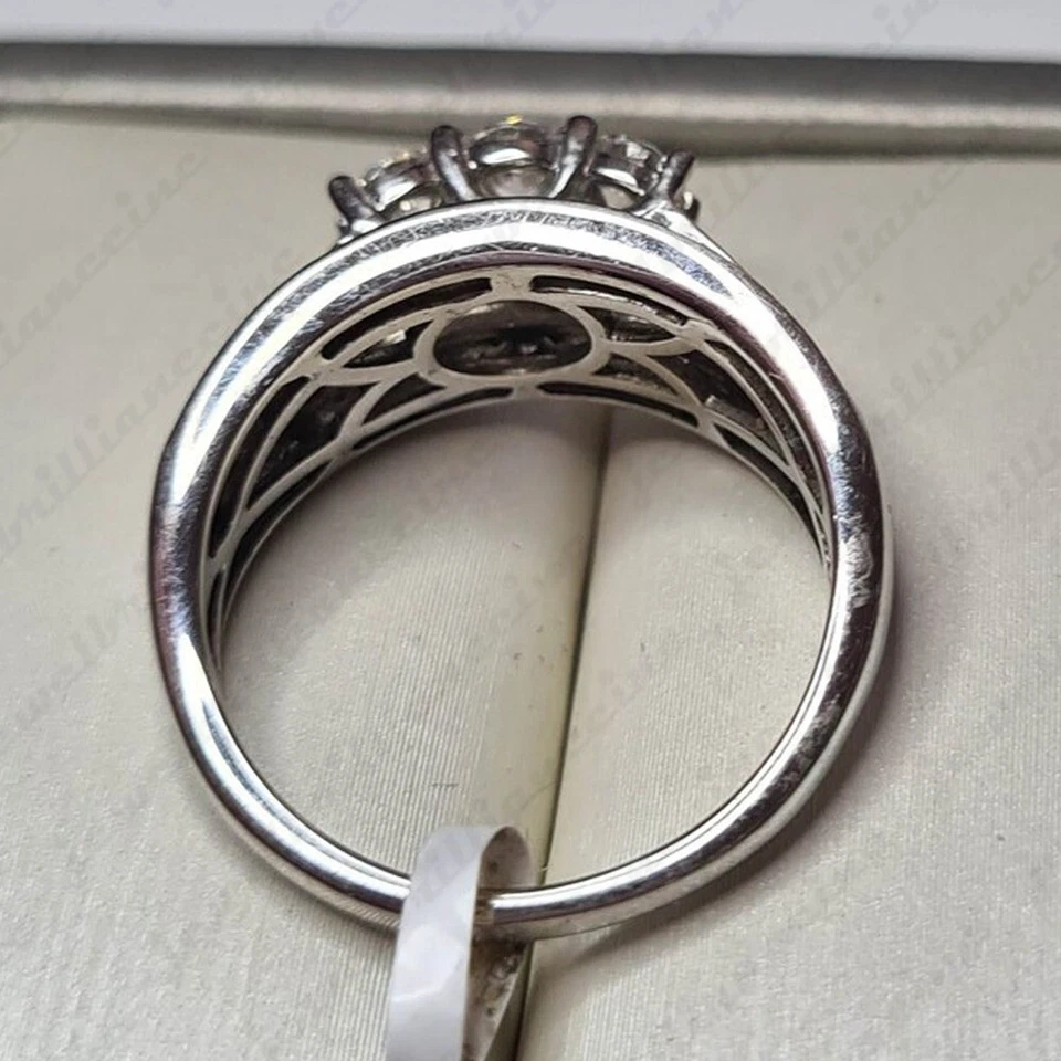 0.52 TCW Round Cut Moissanite Three Stone Engagement Ring 14K White Gold Plated - Image 2 of 4